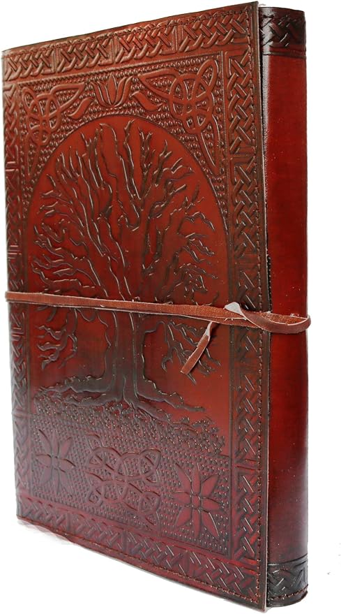 Jaald Handmade Large 10" Embossed Leather Journal Celtic Tree of Life Blank Personal Diary Notebook refillable Gift