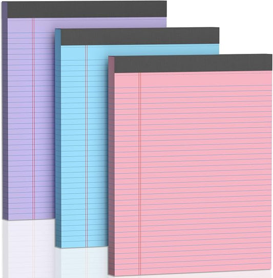 Legal Pads 8.5 X11, Narrow Ruled Notepads, 3 Pack, 50 Sheet/Pad | Colorful Legal Pads, Tear Off Notepad, Perforated Writing Pad, Notebook Paper College Ruled, Notepads For Office Home School