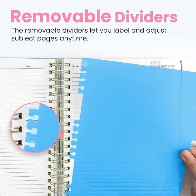 Large Lined Spiral Journal for Women Cute Hardcover 5 Subject Notebook for Work 8.5" x 11" with Removable Dividers & Tabs, College Ruled, 280 Pages Aesthetic Journal for Work, School & Note Taking, Puppy Parade