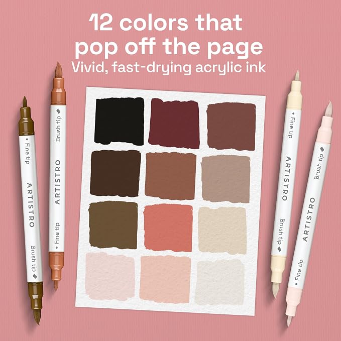 ARTISTRO 12 Skin Tones Acrylic Paint Markers - Paint Pens for Drawing - For Fabric, Rock, Glass, Wood, Molds - Arts & Crafts Gift for Adults, Teens, Kids, Classroom Must Haves & School Supplies