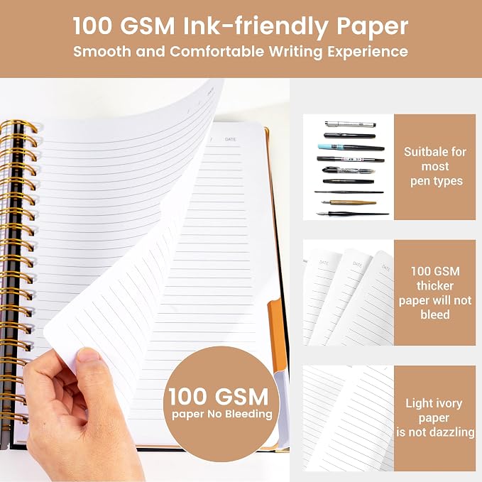 Hardcover Spiral Notebook with Tabs 6.1"x8.3" Small Spiral Lined Journals for Women Men with Dividers 200 Pages College Ruled Composition Notebook 5 Subject Notebook for Work School Gifts, Black