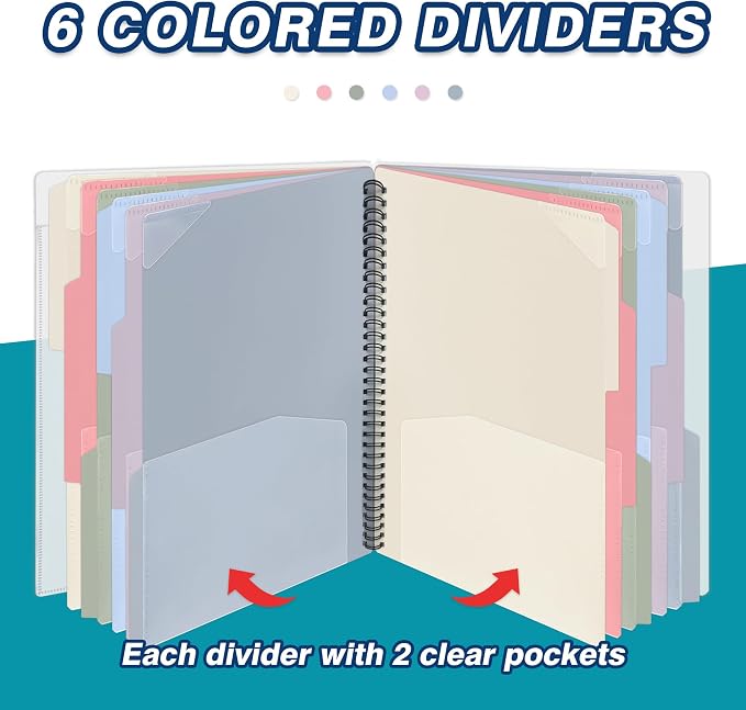 H4D 24 Pocket Poly Project Organizer, Multi Pocket Folder, Pastel Colors | Spiral, Multi-Subject, Folder Notebook, Letter Size