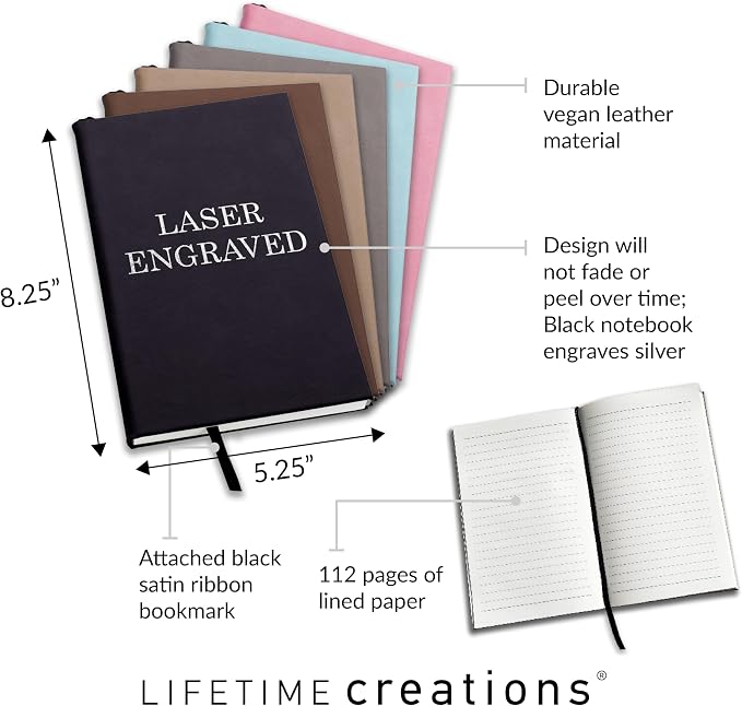 Lifetime Creations Personalized Journal Notebook (Black) - Customized Hardcover Vegan Leather Writing Notepad, Business Meeting Hard Cover Note Book Gift for Professionals