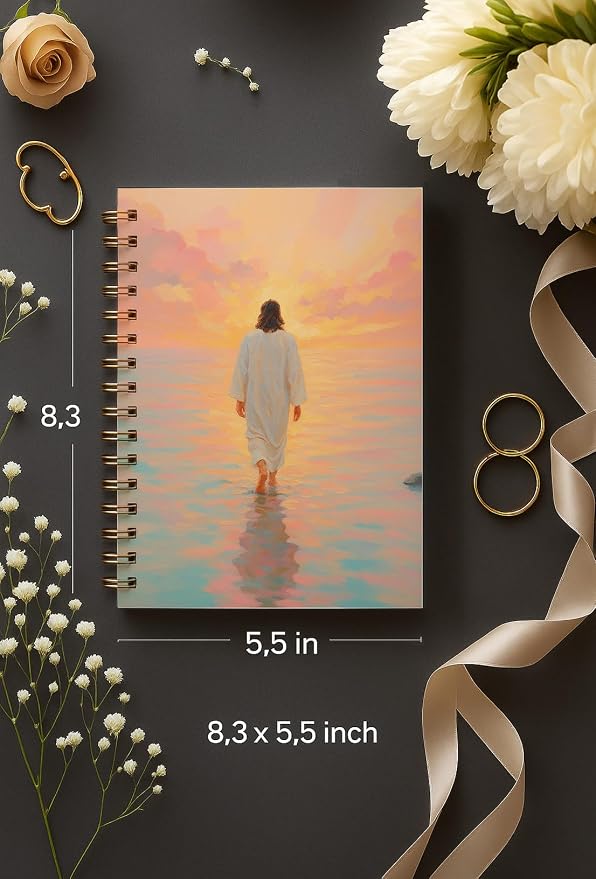 bitCNY Sunset Walk with Jesus Journal – Christian Faith Notebook – Spiritual Writing Pad for Devotion and Reflection, Spiral Bound 5.5x8.3 Inches