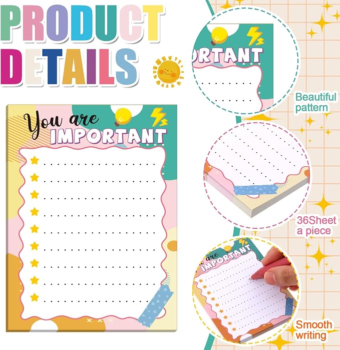 Eaasty 48 Pcs Cute Inspirational Notepads and Pens with Ribbon Bulk, Positive Affirmation Stationery Back to School Gifts for Students, Teachers, Classroom Rewards, Office Appreciation, Party Favors