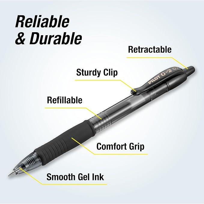 Pilot G2 Premium Gel Pens, Black Pens, Fine Point 0.7 mm, Tub of 48, Black