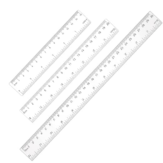 3 Pack Clear Acrylic Ruler Set, 6 Inch 8 Inch 12 Inch Straight Ruler | Transparent Plastic Measuring Tool with Centimeters and Inches for School Office Student