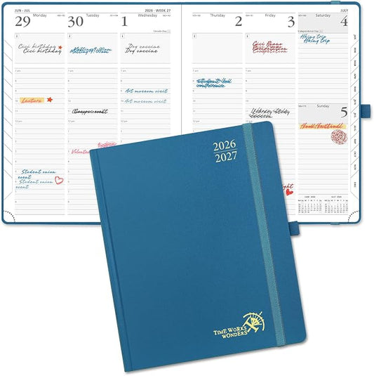 POPRUN 2026-2027 Academic Planner, Large Size 8.5" x 10.5", Weekly and Monthly Calendar, July 2026 to June 2027, Hardcover Appointment Book with Vertical Layout, Hourly Time Slots, Monthly Tabs - Night Sky Blue