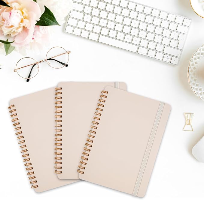 Utron 3 PCS Small Spiral Notebook 5x7, Notebooks for Note Taking, Beige Spiral Journal Notebook, Work Notebook Small Notebooks 5x7 with Strap, Cute Notebooks for Women 70 Sheets/Note Books