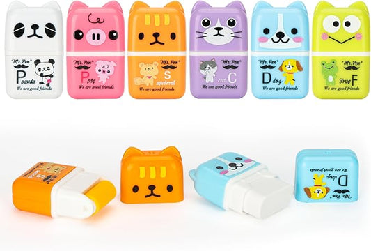 Mr. Pen- Cute Animal Eraser with Clean Up Roller and Cover, 6 Pack, Latex-Free, Rubber Pencil Erasers with Collector Rollers for Teens & Kids, Teacher, Classroom, School Supplies, Party Favor