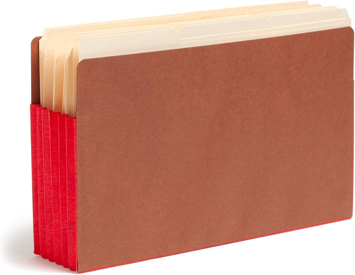Smead End Tab Pocket, Reinforced Straight-Cut Tab, 5-1/4" Expansion, Extra Wide Legal Size, Redrope with Red Gusset, 10 per Box (74696)