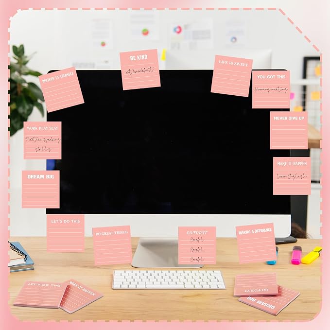 Yinder 24 Pcs Sticky Notes Gifts Bulk,Inspirational,Pink