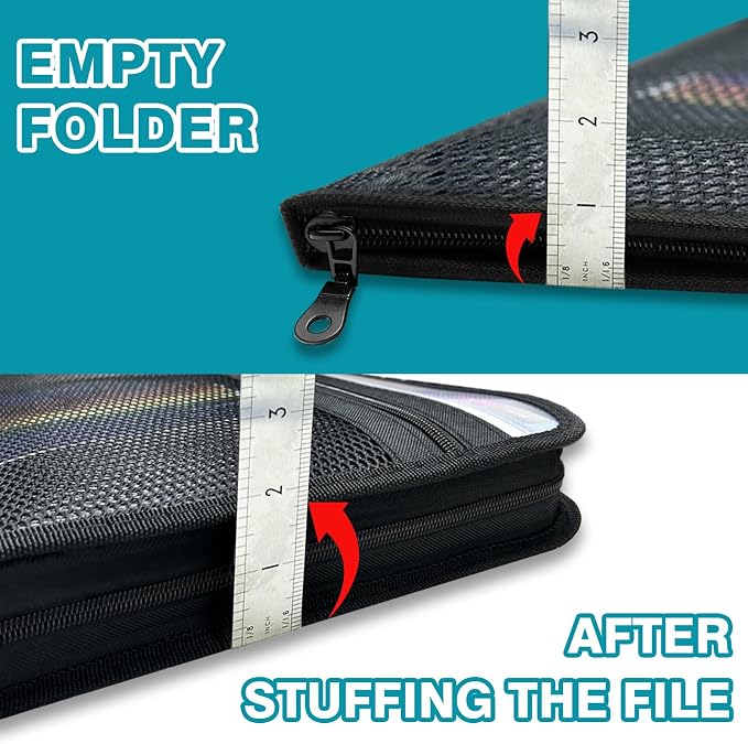 H4D Accordion File Organizer, 13 Pocket Expanding File Folder, Clear Pocket | Zippered, Front Mesh Pouch, Letter Size Paper, A4 Paper, Fit for Documents