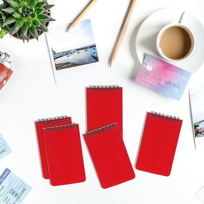 12 Pack mini Spiral Steno Pads,3x5 Inch Small Pocket Notebooks,75 Sheets/150 Pages College Ruled Lined Note Pads For Kids Adults Outdoor,Home,School,Office (Red)