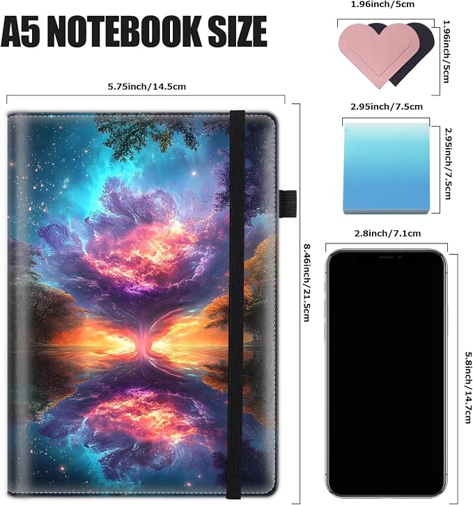 Hardcover Executive Notebooks, A5 PU Leather Lined Journal Notebook, 200 Pages Thick Paper Subject Notebooks for School,Work,Home Writing Business Notebook, Diary Book ，Fantasy Tree of Life