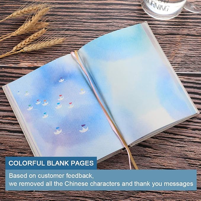 SIIXU Colorful Journal Notebook,A5-Blank,Multicolor | Hand-illustrated by an Artist, Unique Beautiful Watercolor Pages, for Women & Men, 2 Ribbon Bookmark, Lay-flat, Unruled Diary