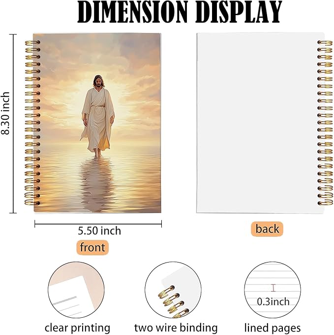 Jesus Walking on Water Spiral Notebook, Christian Bible Journal for Women Men, Christian Gifts for Women, Bible Journaling Notebooks for Note Taking, 5.5x8.3 Inch