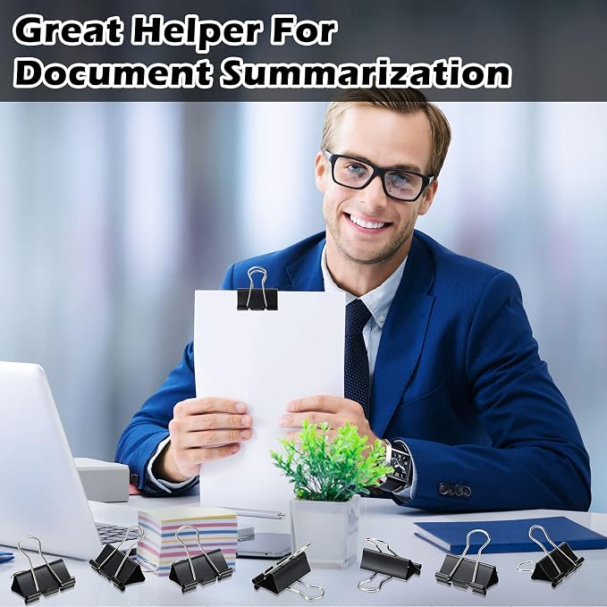 Yexiya 300 Pcs Large 1.61 Inch Binder Clips Bulk Big Paper Clamps Office Supplies Black Paper Clamps for Teachers Students School Office Business Paperwork Supplies