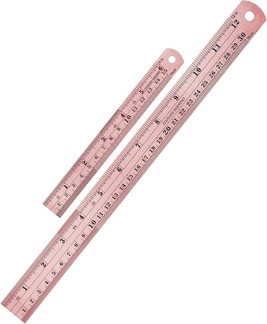 Mr. Pen- Metal Straight Edge Ruler, 2 Pack, 6" and 12", Rose Gold | Stainless Steel Ruler Set, Imperial & Metric Measurements for Drawing, Home, Office, Engineering