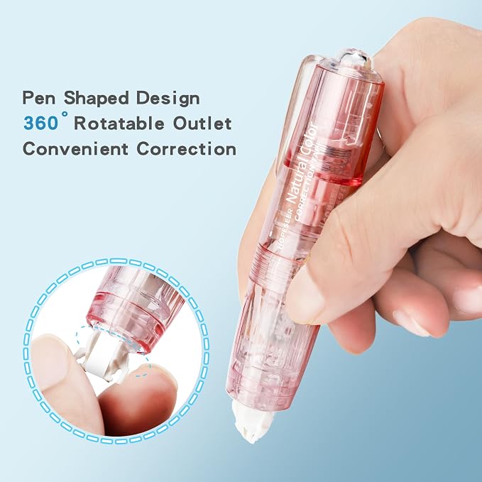 White Retractable Correction Tapes, 2 Cute Pre-Loaded Correctors with 4 Refills, Pull-Out Pen-Shaped Applicator, Anti-Break Tape for Office Supplies(Pink, Purple)