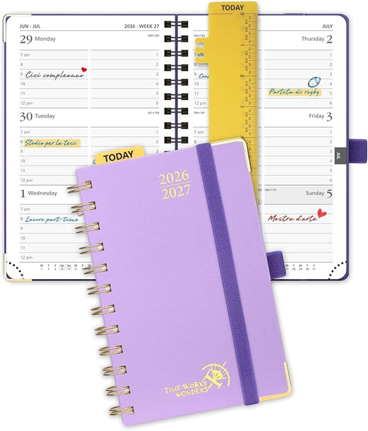 POPRUN Pocket Calendar 2026-2027,6.5" x 3.5" Pocket Planner | Jul 2026-Jan 2027 Small Planner for Purse,Inner-Pocket Weekly Planners with Hardcover, Tabs, Ruler, Pen Loop- Violet