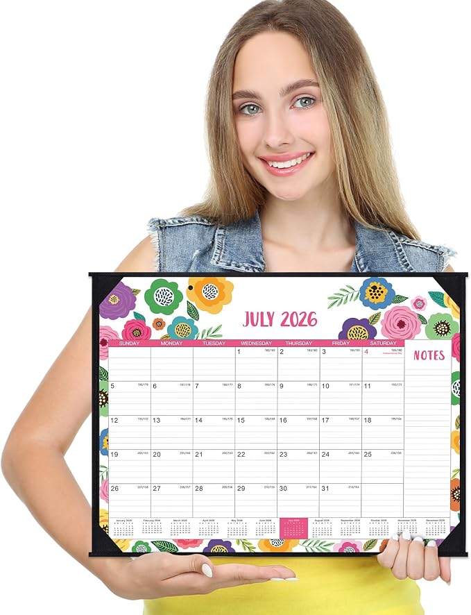 2026-2027 Desk Calendar - Large Desk Calendar 2026-2027, Jul 2026 - Dec 2027, 22" x 17", 18 Month Large Calendar 26-27 with Corner Protectors, To-Do List & Notes, Desk/Wall Calendar for Organizing - Colorful Floral