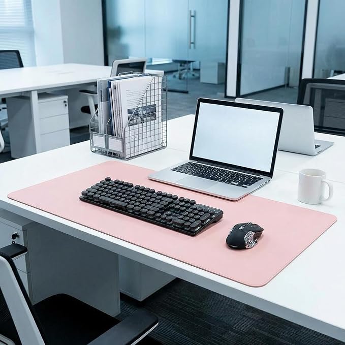 Dual-Sided Desk Pad Protector, Desk Mat with Non-Slip - Waterproof PU Leather Office Desk Blotter for Mouse, Keyboard, Writing,23.64'' x 44.92'',Pink