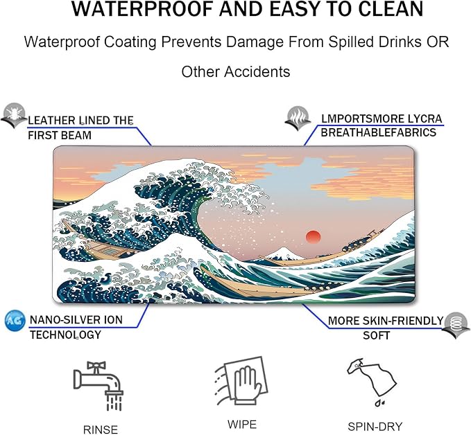 Japanese Large Mouse Pad, DeskMat Office Desk Pad, Extended Large MouseMat for PC, Stitched Edges Gamer Mousepad 31.5 X 15.7 Inch Long Mice Pad, Sunset Sea