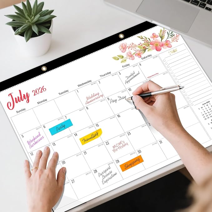 Tcamp Desk Calendar 2026-2027, 18 Months Desktop Calendar from July 2026 to December 2027, Large 17" x 12" Wall Calendar with Julian Dates, Desk Planner for Home School Office Desktop