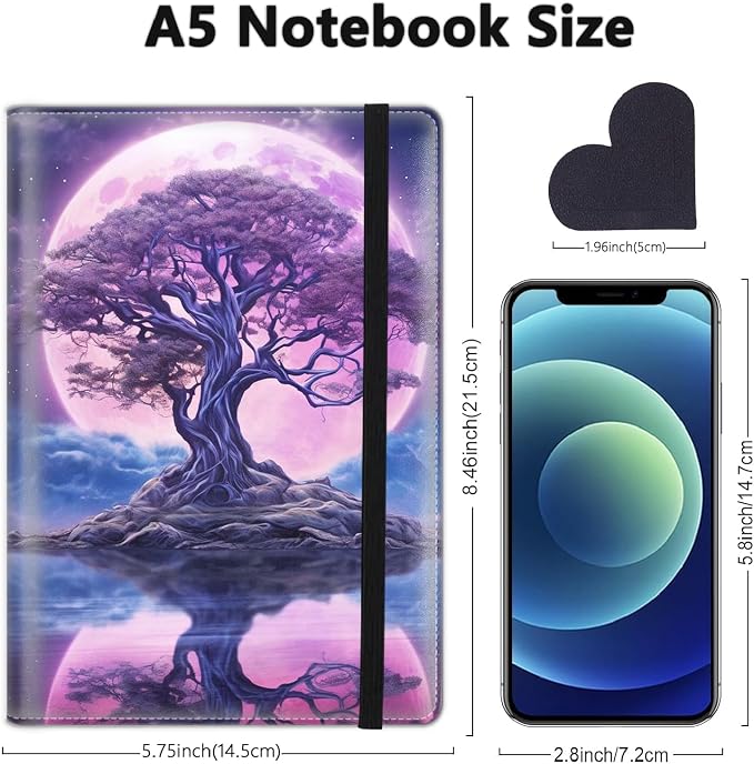 A5 Leather Lined Journal Notebook, 200 Pages Hardcover Executive Notebook for Men Women Office School Note Taking, Thick Writing Paper Daily Journal with Bookmarks/Indexes, Cosmic Tree of Life
