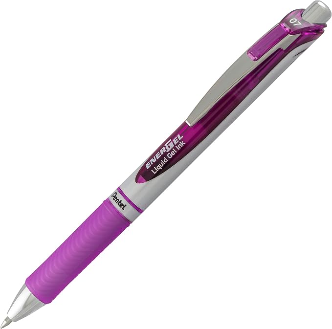 Pentel EnerGel RTX Retractable Liquid Gel Pen, (0.7mm), Medium Line, Metal Tip, Violet Ink, Box of 12 (BL77-V)
