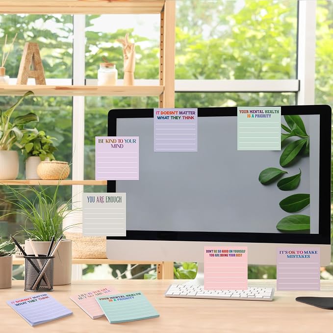 Yinder 24 Pcs Inspirational Sticky Notes, Back to School Supplies, Cute Motivational Sticky Notes Pad Employee Appreciation Gifts Bulk for Teacher Coworker Office 3 x 3'' (Mental Health,Aesthetics)