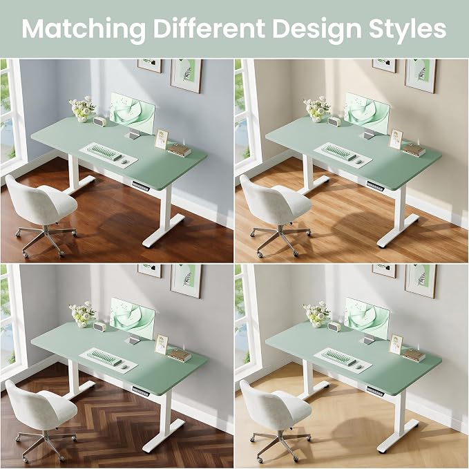 Veken 55 Inch Large Electric Standing Desk, Gaming Table, Green | Height Adjustable Sit Stand Up Computer Tables for Home Office, Study , Writing, Suit students, employees and group work