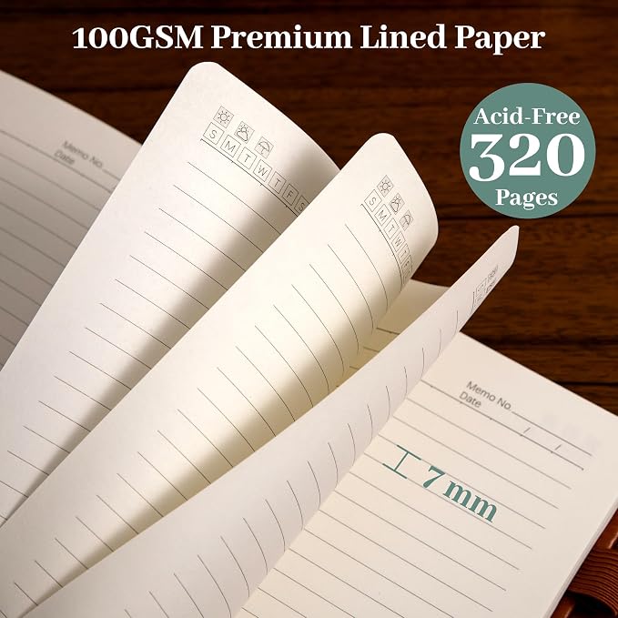 CAGIE Leather Bound Journal for Men & Women, A5 Lined Notebook with 320 Numbered Pages, 100 GSM Thick Paper, Lay Flat Hardcover Journal for Writing, Work, Travel & Daily Use (Green)