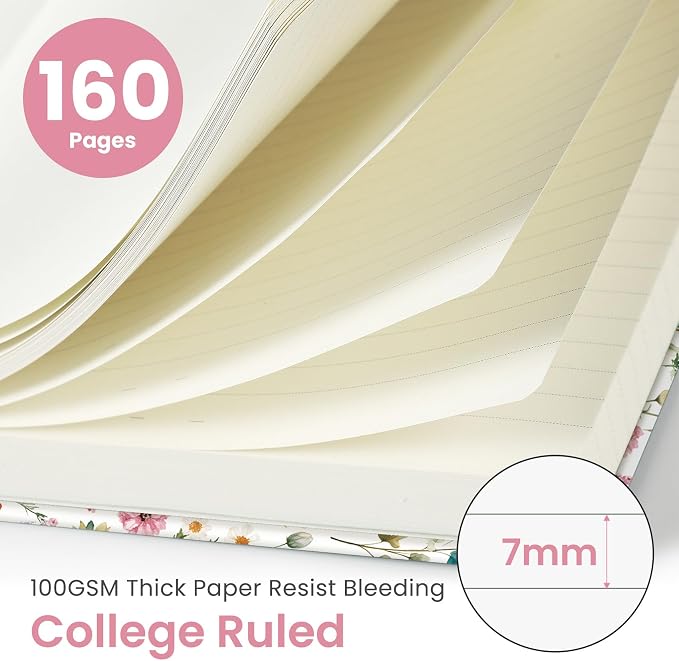 Taja Lined Journal Notebook for Women & Men, Hardcover Leather Journal for writing, A5 College Ruled Notebook for Work & Note Taking, Perfect for Office School Home Supplies, 160 Pages, Garden