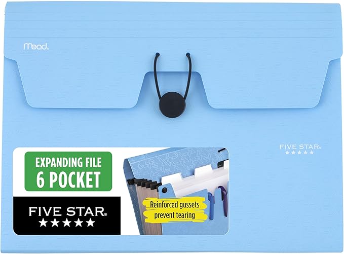 Five Star Expanding File Organizer, 6-Pocket Accordian File Organizer, Bungee Closure, Holds 8-1/2" x 11" Paper, Tidewater Blue (350100C-ECM)