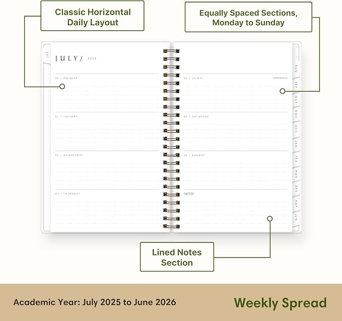 Blue Sky 2025-2026 Weekly & Monthly Academic Planner Calendar, 5"x8", Gail | July 2025 - June 2026, Flexible Cover From Recycled Plastic, Wirebound, Laminated Tabs, Storage Pocket, Academic Year