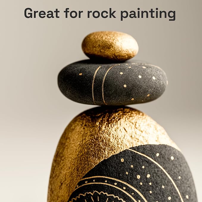 ARTISTRO 5 Gold Paint Pen for Rock, Glass, Ceramic, Wood, Tire, Fabric, Metal, Canvas, Marking, Painting - Set of 5 Acrylic Paint Markers Water-based - Brush Tip with Automatic Ink Control System