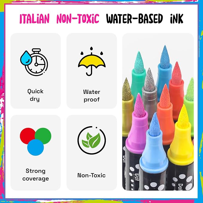 24 Colors Dual Tip Acrylic Paint Markers,Fine Tip and Brush Tip Permanent Acrylic Paint Pens For Rock Painting, Canvas, Wood, Glass, Ceramic, Fabric, Plastic, Egg, Scrapbook,Art Painting Supplies Kit