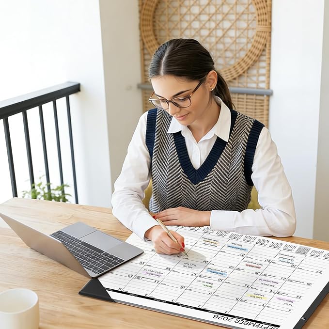 SUNEE Desk Calendar 2026 Large 22x17 from July 2026 to December 2027, Extra Large Desktop Monthly Calendar Pad 18 Months For Teacher or Office, Desk Top, Black Minimalism
