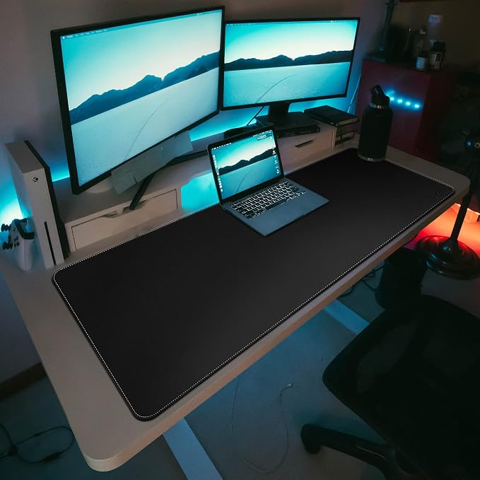 Vyaaa 55" x 24" PU Leather Desk Mat & Large Mouse Pad (Black) | Desk Pad Protector, Waterproof Non-Slip Large Mouse Pad, Laptop Desk Blotter for Office, Home & Gaming