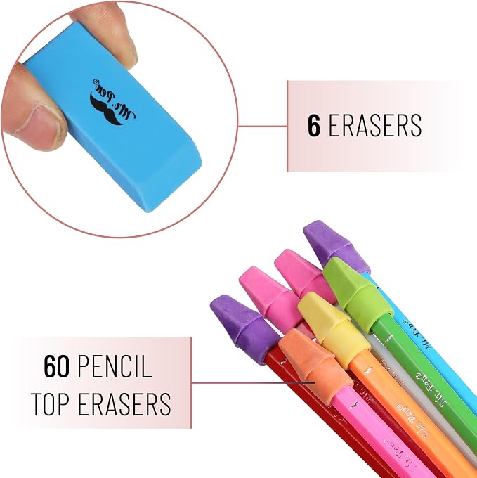 Mr. Pen- School Eraser Combination Set, 66 Pack, Neon Colors | Latex Free Erasers for School, Office, Art Sketching, Homework, Exams, Clean Smudge-Free Correction