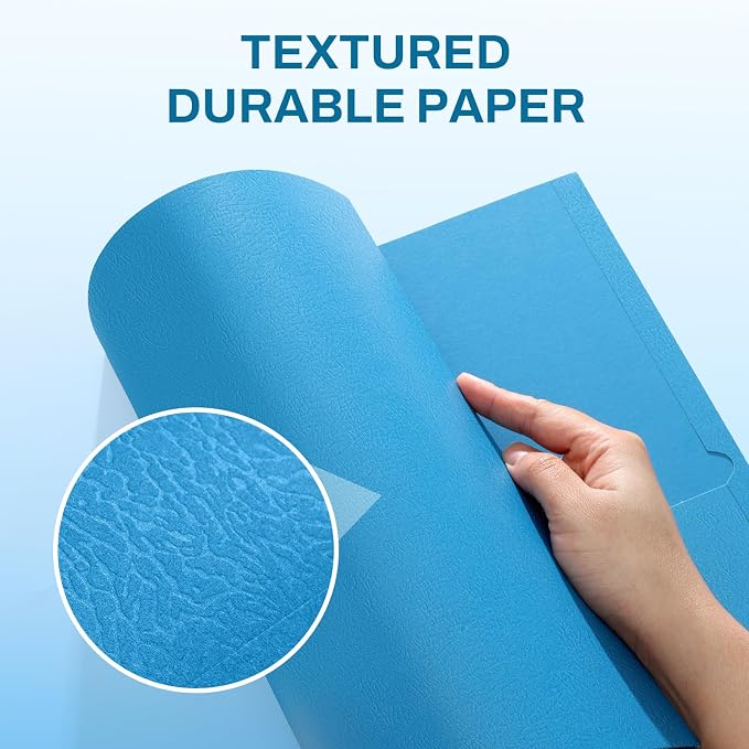 SUNEE Two Pocket Folders, 50 Pack File Folders with Business Card Slot, Textured Paper, Fit Letter Size Paper, Paper File Folder for School Office Home Business, Blue