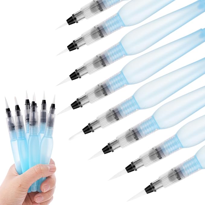Prasacco 8-Piece Watercolour Brush Pens - Refillable Water Brush Pens for Watercolor Painting, Artists, Calligraphy
