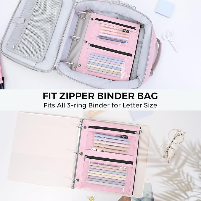SKYDUE Pencil Pouch for 3 Ring Binder, 3 Compartment Zipper Pencil Case, Large Capacity Pen Organizer with Clear PVC Window for School Supplies, Students, Kids & Teachers