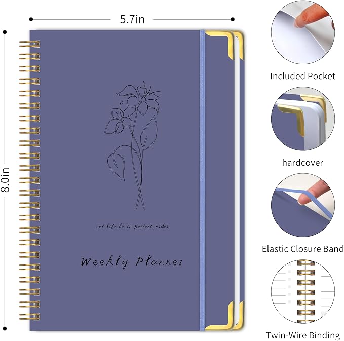 Undated Weekly Planner with To-Do List & Habit Tracker, 6" x 8" | 52-Week, 2-Page Weekly Spreads, No-Bleed Paper, Smooth Writing, Inner Pocket, Metal Corner Protector, Elastic Closure