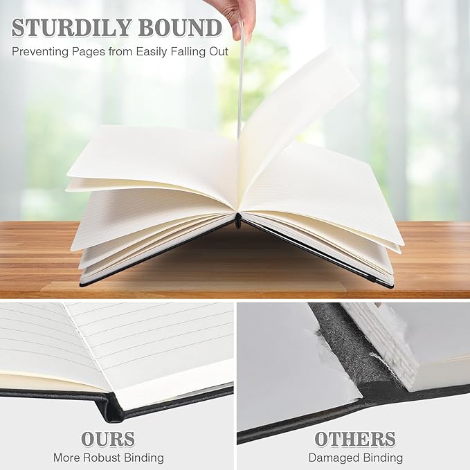 OMEYA A5 Hardcover Notebooks for Work:12 Pack, 100gsm Paper, 160 Pages Each | College-Ruled Pages, 5.75" x 8.38", PU Leather Hardcover, 12 Pens, 2 Inner Pockets, 180° Lay-Flat, For Business, School