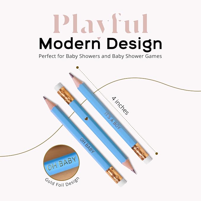 Markt Mini Pencils For Baby Shower Games Boy, Heart Pencils, Small Blue Pencil Set (Blue Pencil Set)