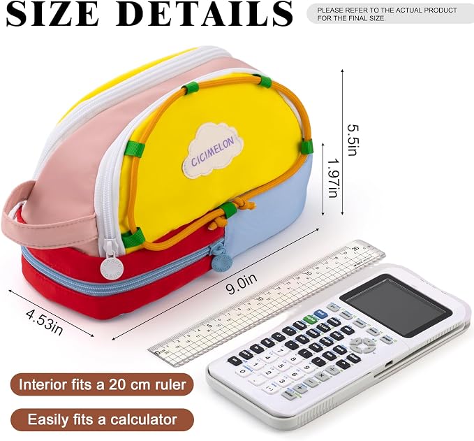 CICIMELON Large Capacity Pencil Case, Cute Aesthetic Pencil Pouch with 3 Compartments, Big Pencil Bag Organizer for School Supplies, Pen Holder for Kids, Girls, Boys, Students