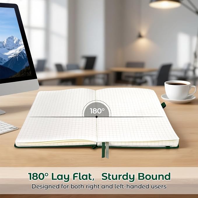 Graph Paper Notebook, Hardcover Leather Grid Notebook Journal for Women Men | No Bleed Thick Paper for Smooth Writing, Lay Flat, A5 Portable Size for Work, School, and Travel, Professional Business Style